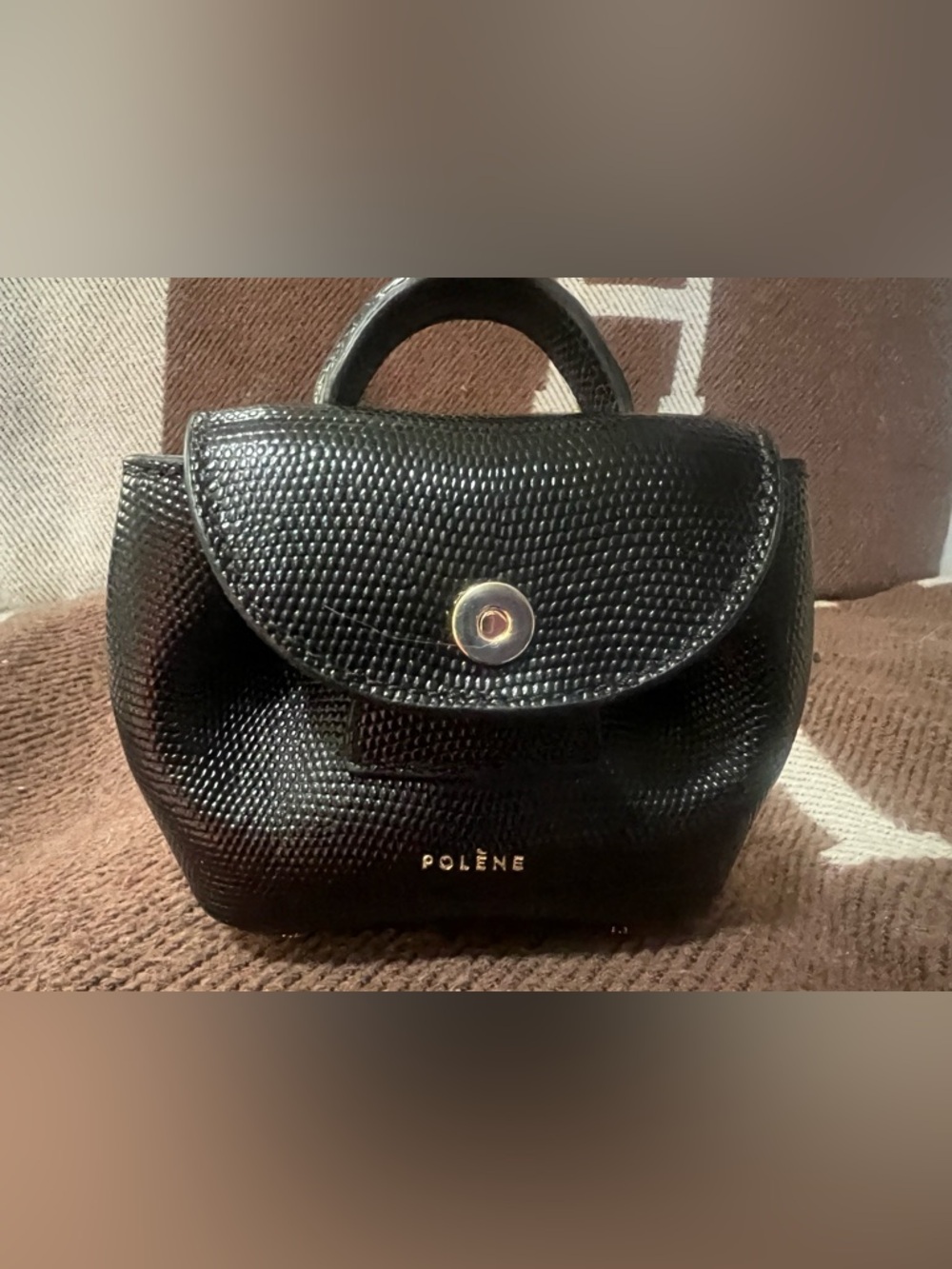 Polène Black Textured Mini Top-Handle Bag